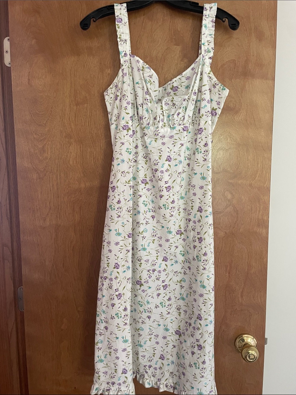 Vintage Y2K Tommy Hilfiger Cream Midi Dress with Purple & Green Floral Print